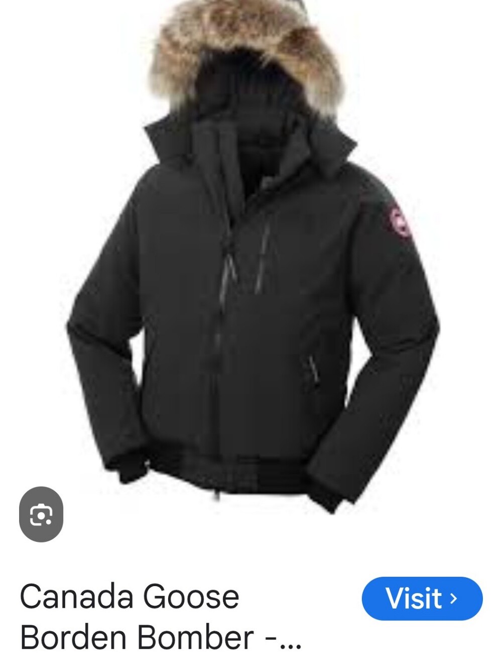 Canada Goose Black Borden Bomber Jacket with Coyote Fur-Trim Hood Large